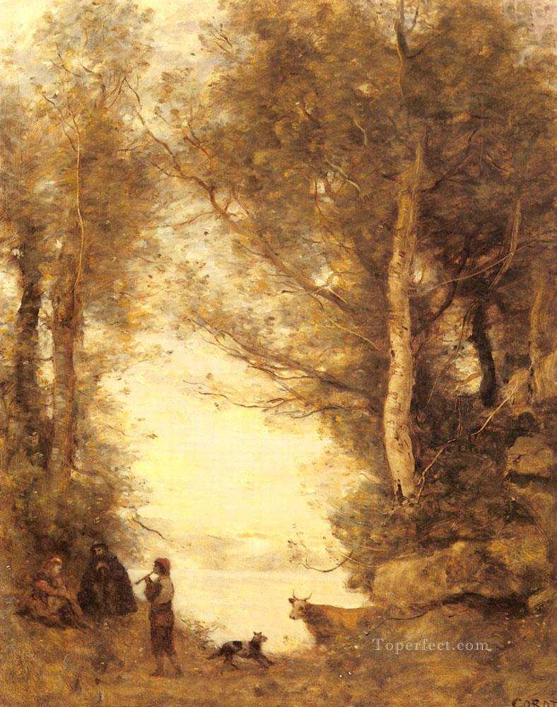Le Joueur De Flute Du Lac D Albano plein air Romanticism Jean Baptiste Camille Corot Oil Paintings